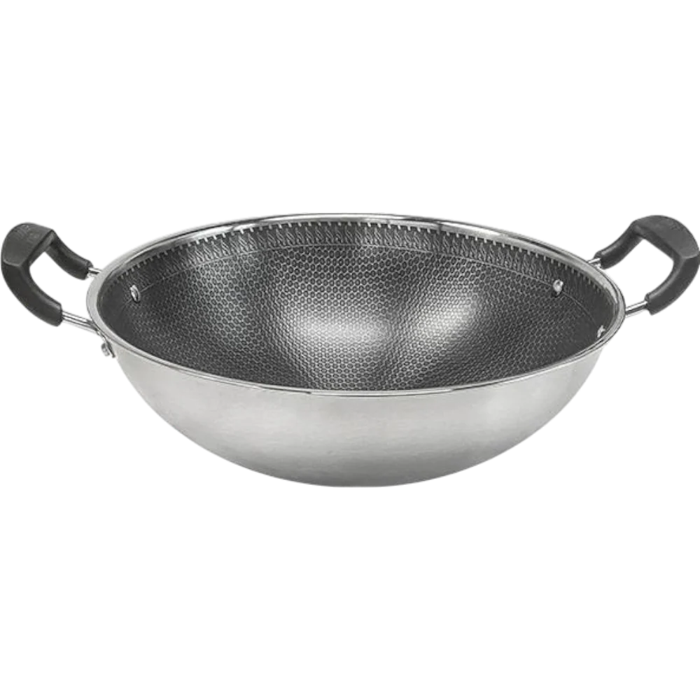 COOKER KING Stainless Steel Double-Handle Honeycomb Wok 40cm (Case 8)