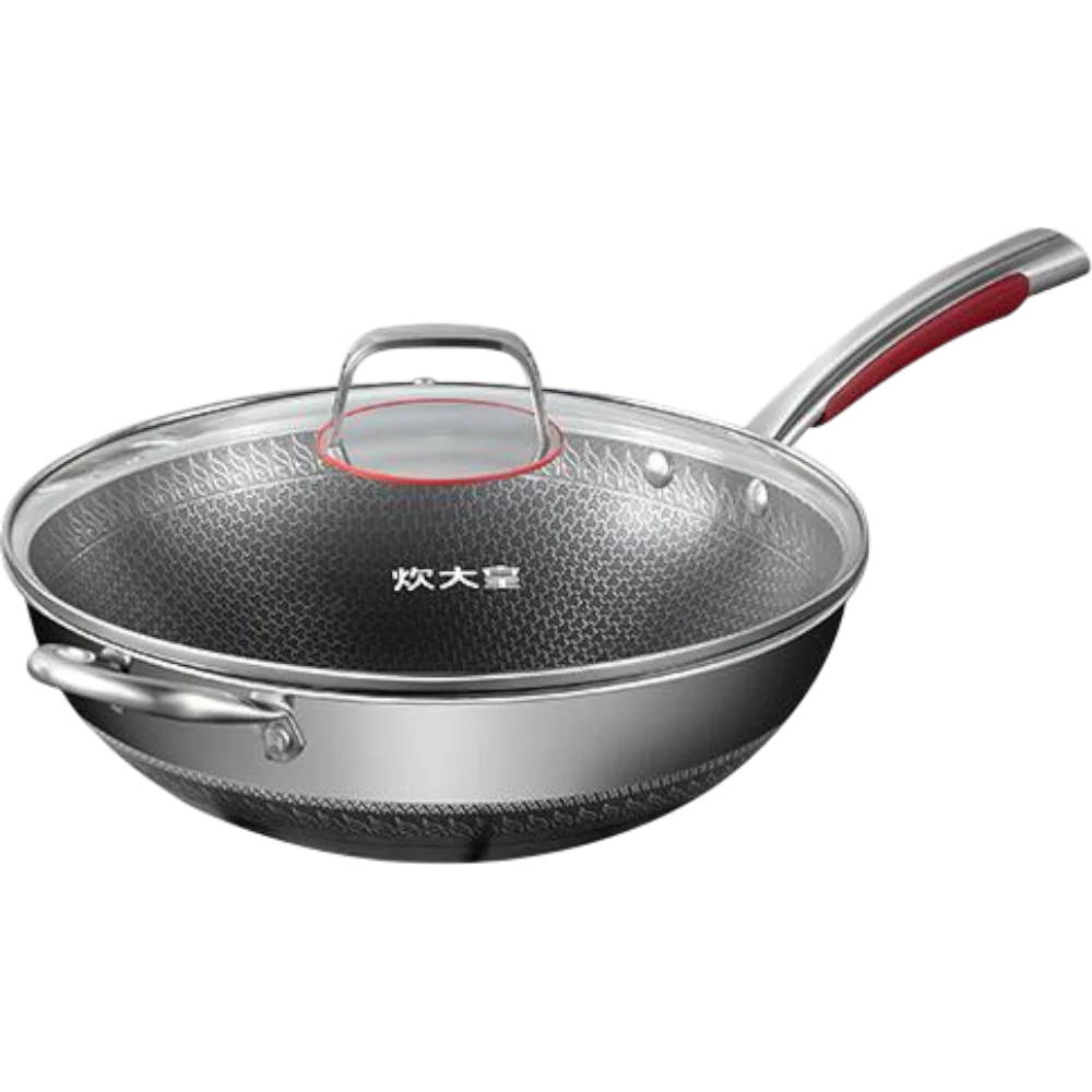 COOKER KING Stainless Steel Honeycomb Wok With Lid 34cm (Case 5)