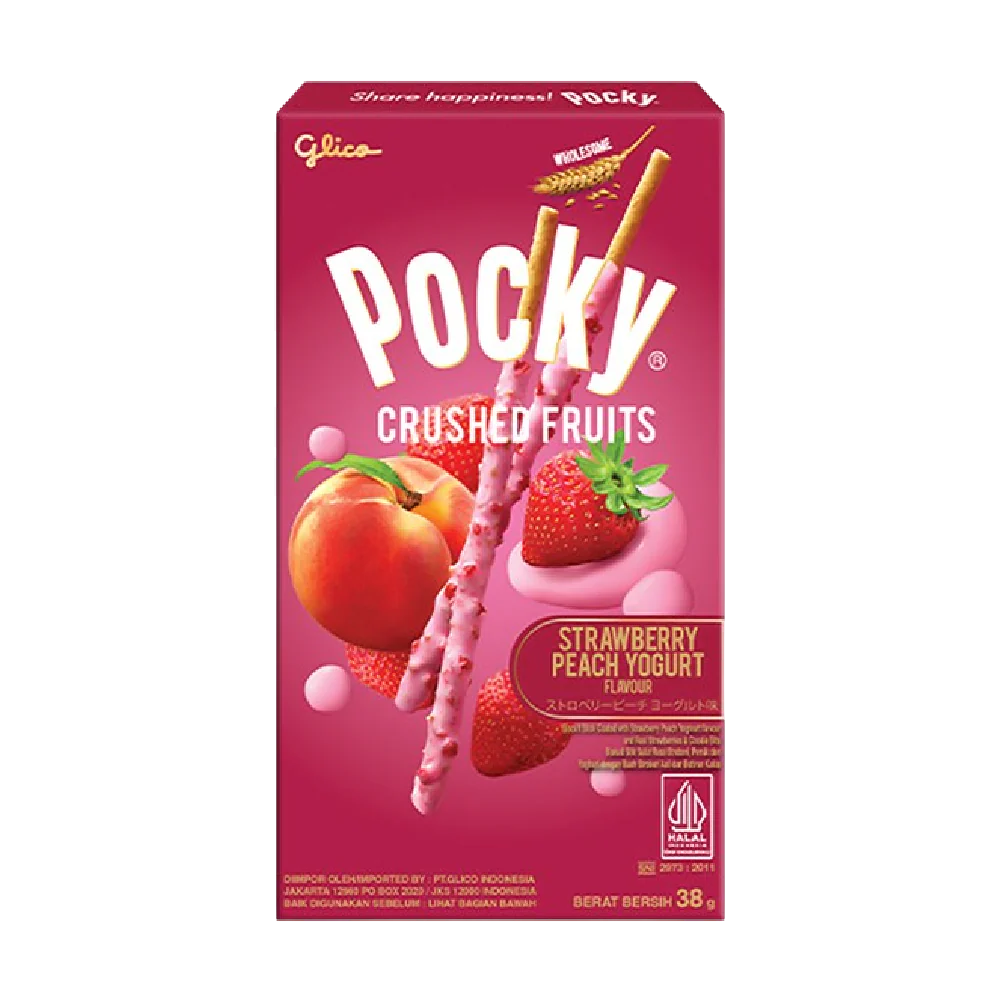 GLICO POCKY Crushed Fruits - Strawberry Peach Yoghurt 38g