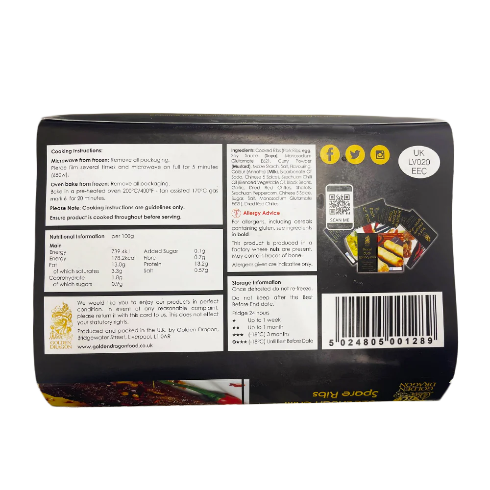 GOLDEN DRAGON Szechuan Chilli Spare Ribs 200g (Frozen) - Image 2