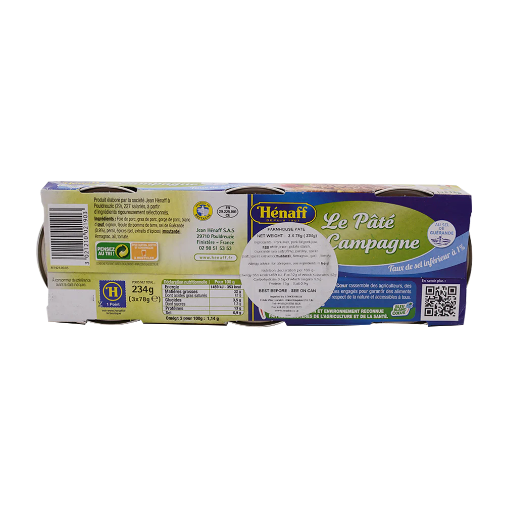 HENAFF Pate De Campagne/ Farmhouse Pate (3 boxes — 78g) - Image 2