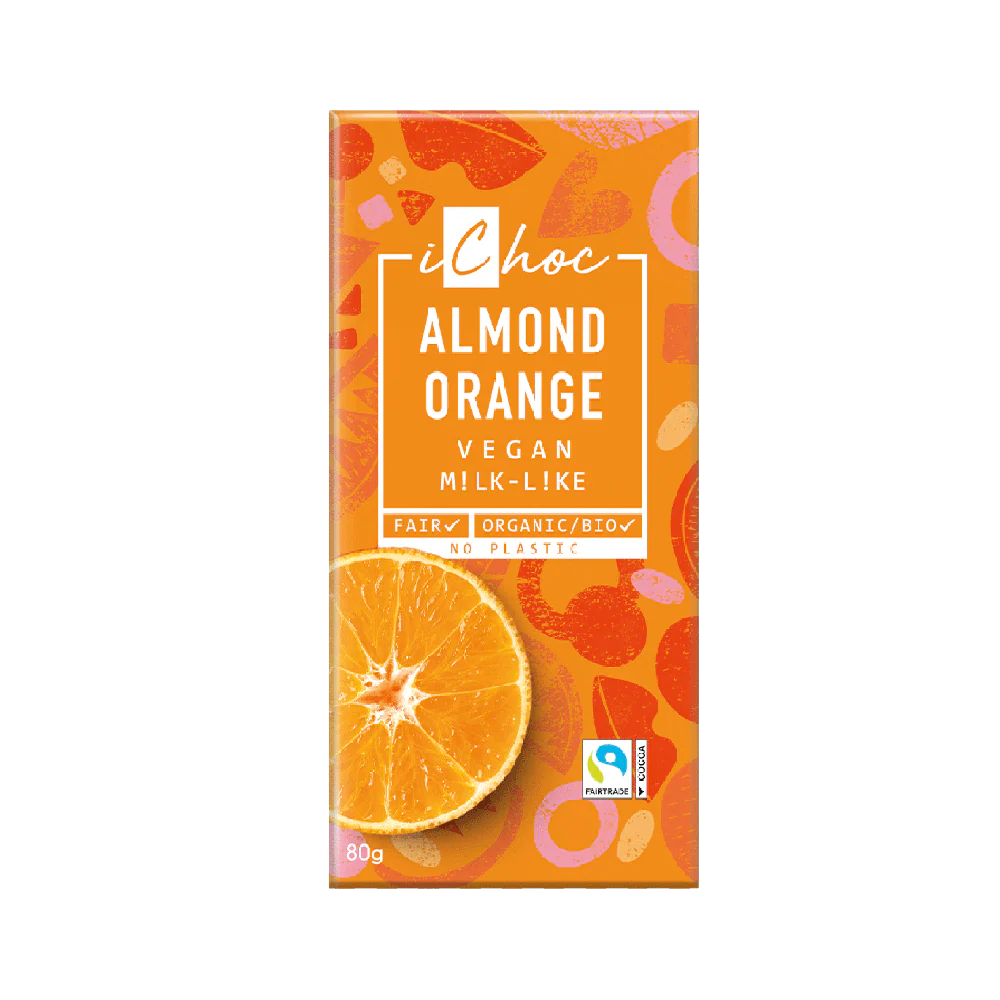 ICHOC Organic Chocolate Bar Almond Orange 80g