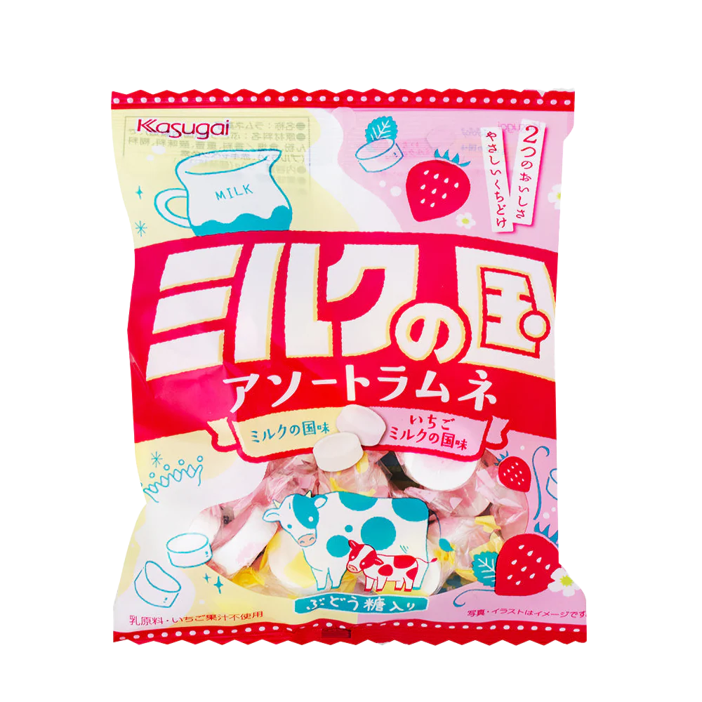 KASUGAI Milk and Strawberry Ramune Candy 50g (Case 24)