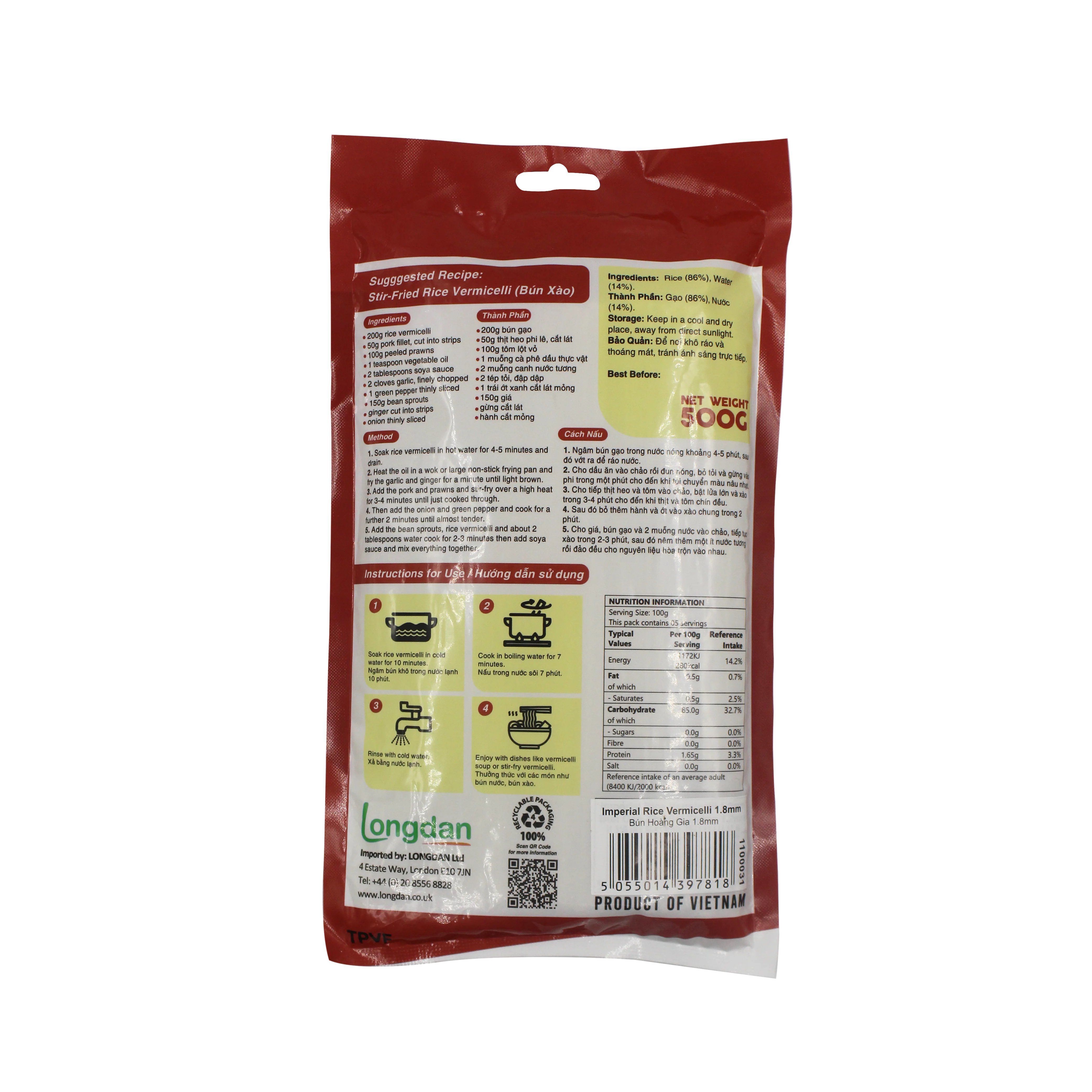 Longdan Imperial Rice Vermicelli 0.8mm 500gr (Case 20) - Image 2
