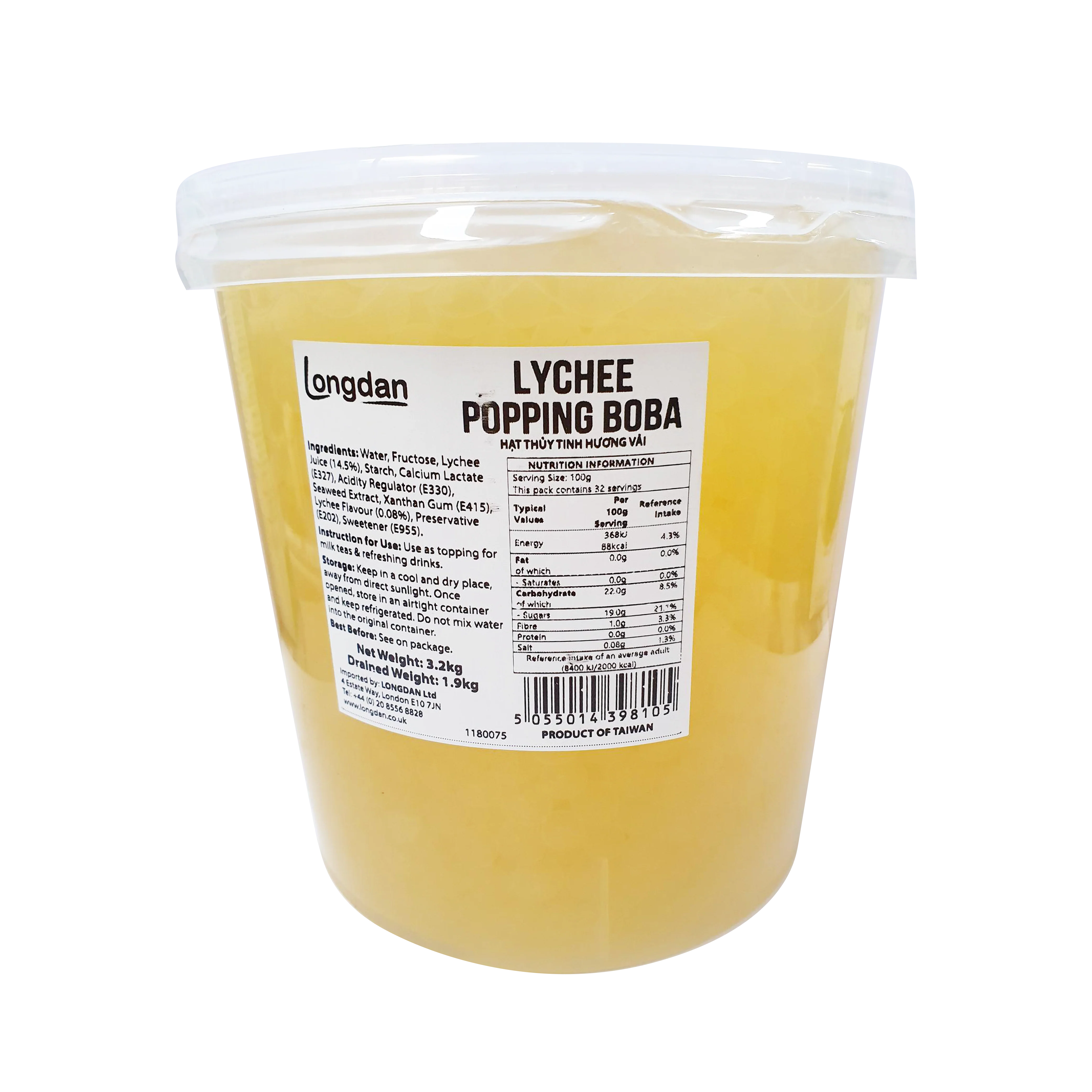 Longdan Lychee Popping Boba 3.2kg