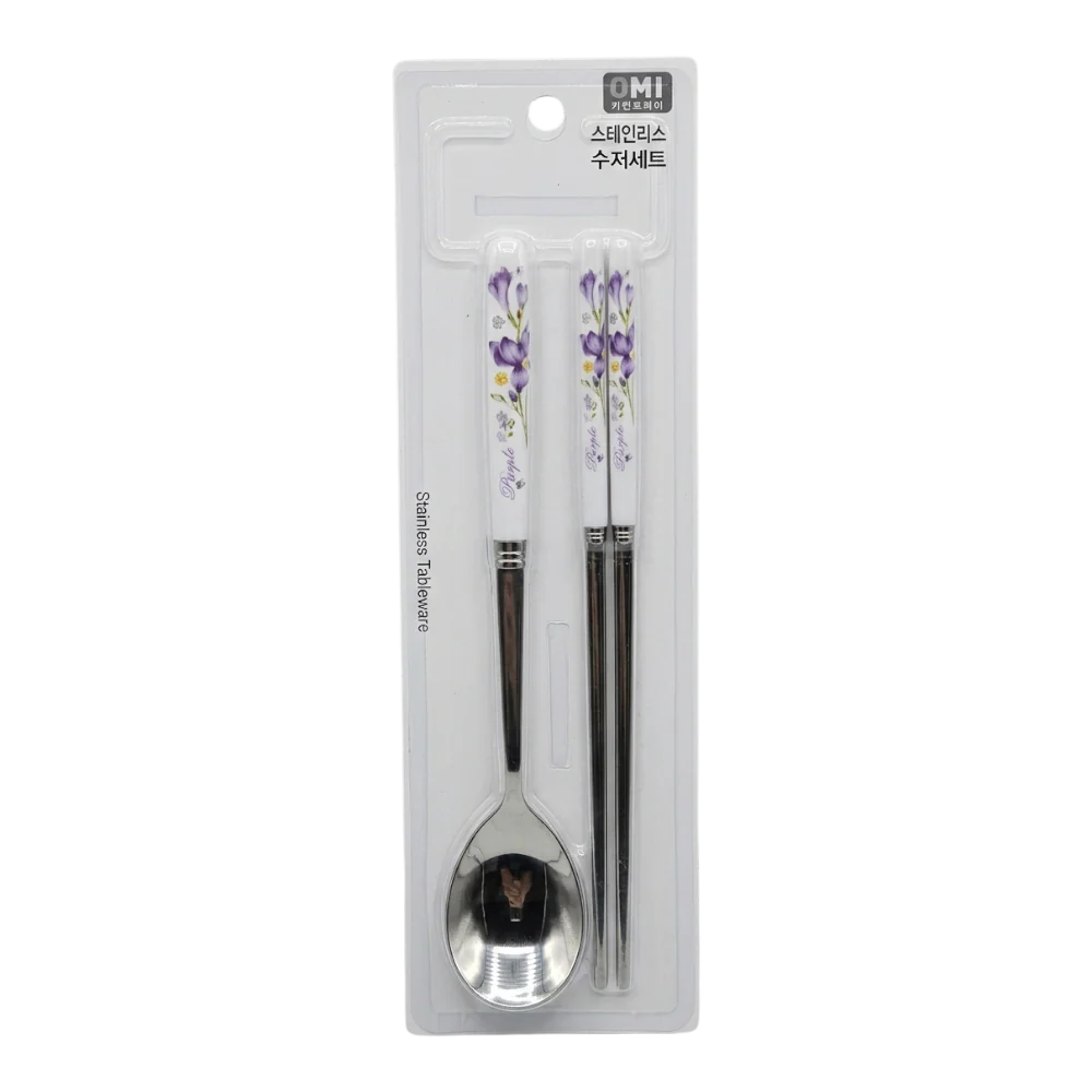 OMI Spoon & Chopstick Set Purple Flower 96g