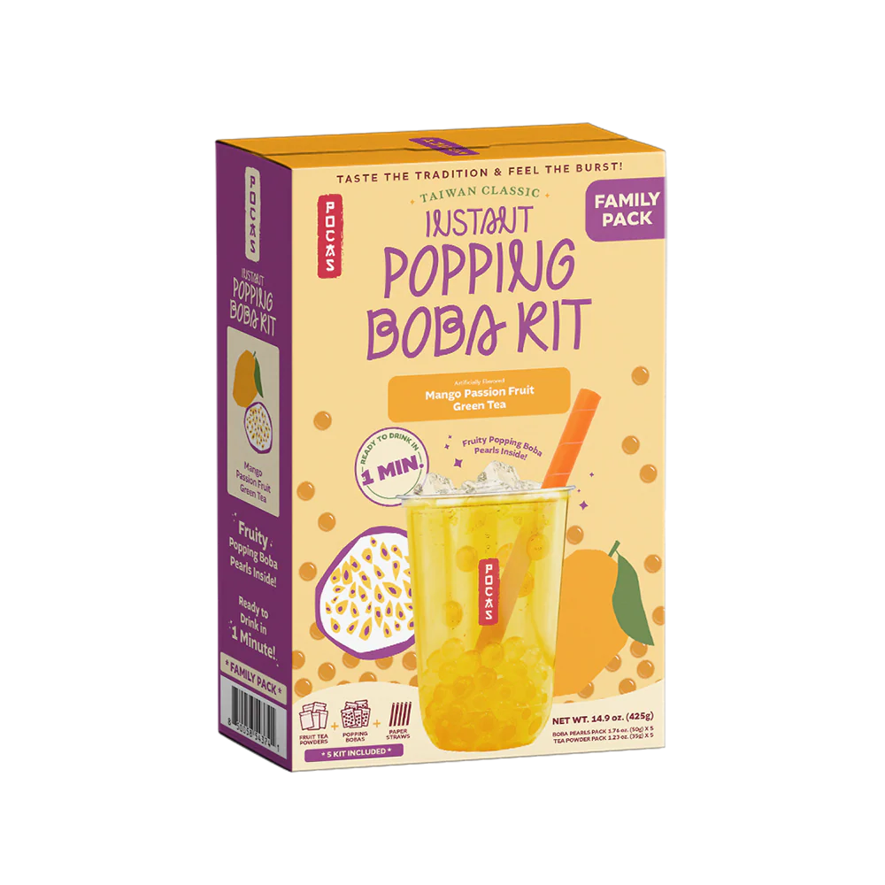 POCAS Popping Boba DIY Kit - Mango Passion Fruit Green Tea (5 packs) 425g (Case 8)