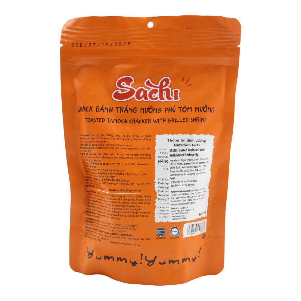 SACHI Toasted Tapioca Cracker With Grilled Shrimp 45g (Case 50) - Image 2