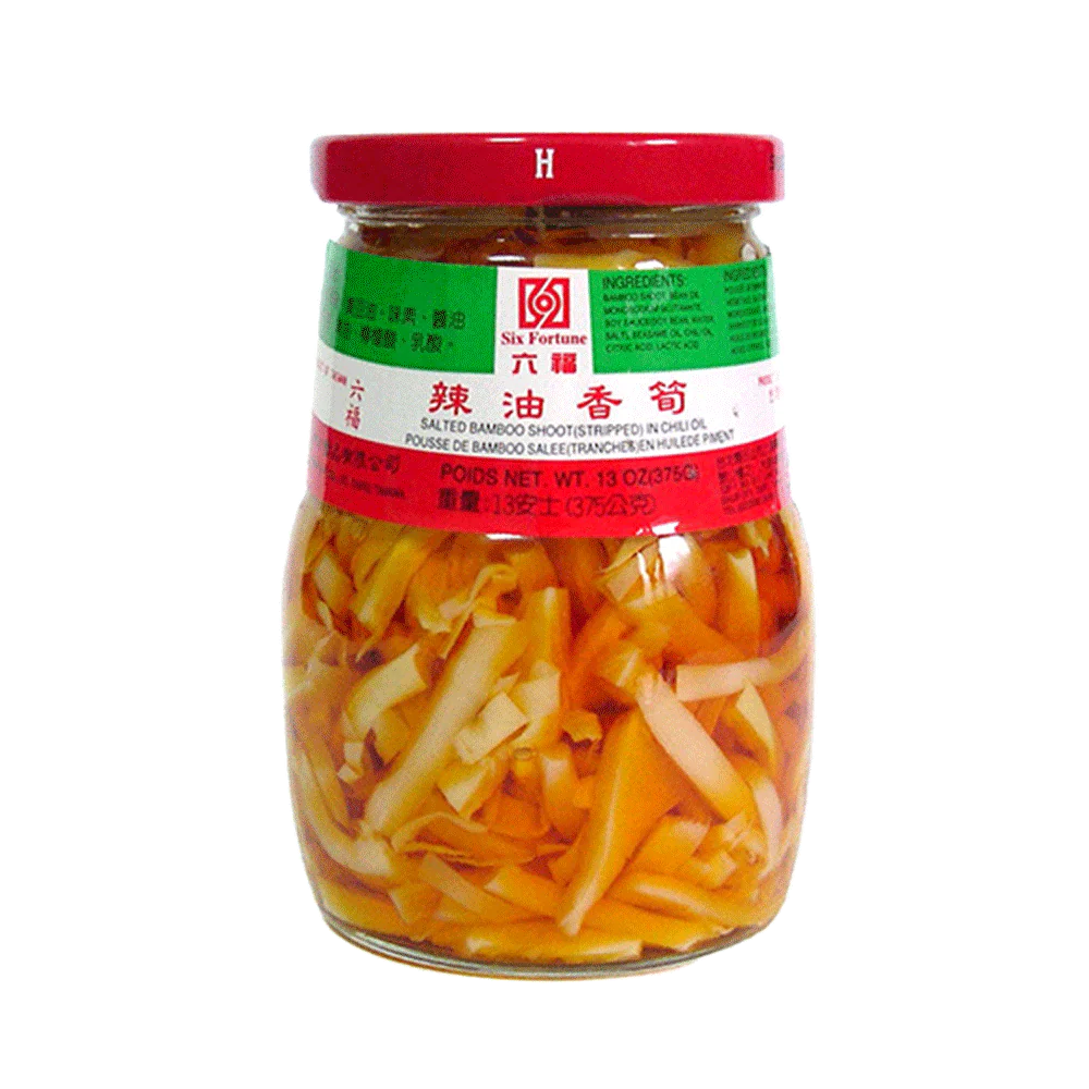 SIX FORTUNE Salted Bamboo Strips In Chilli Oil 375g