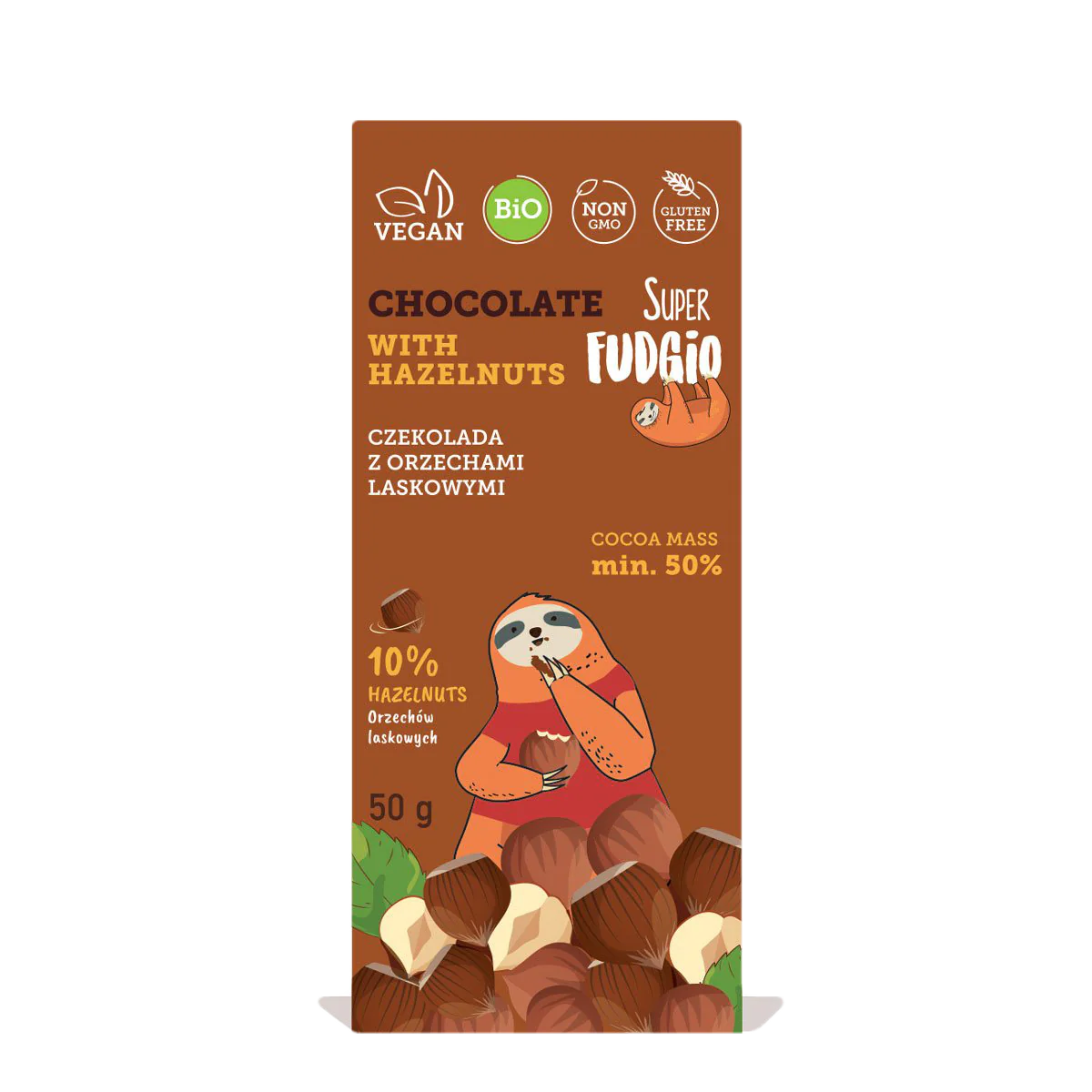 Super Fudgio Organic & Vegan Chocolate with hazelnuts 50g