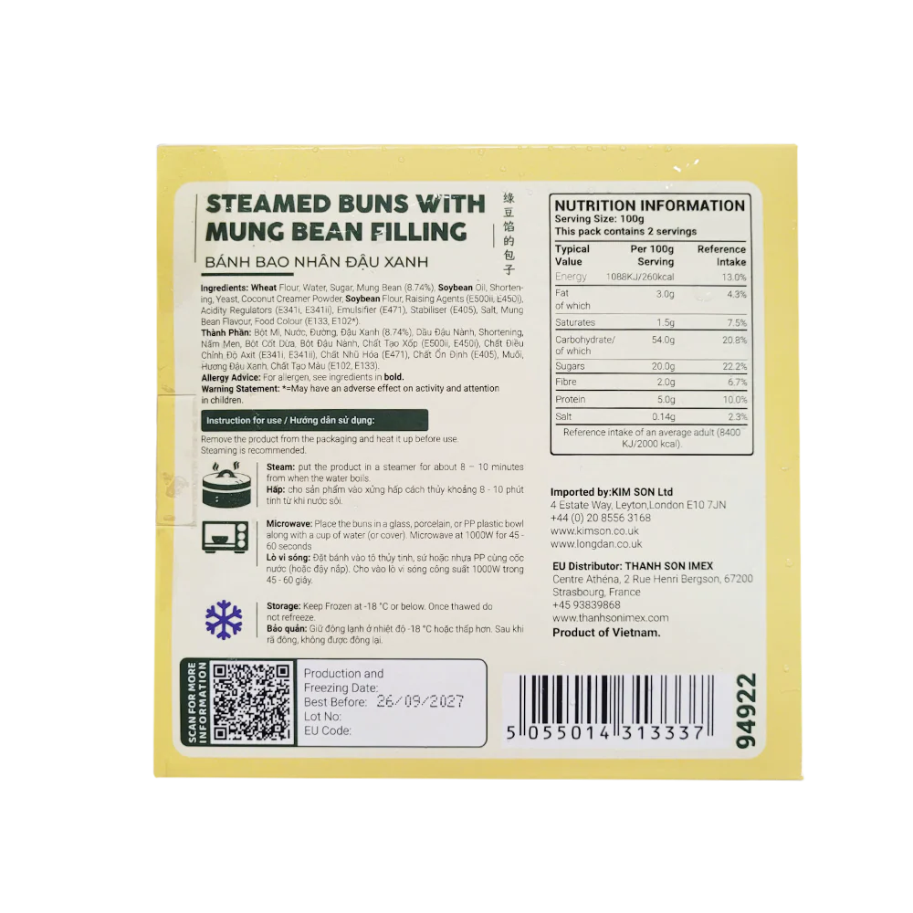 THE PLANTBASE STORE Steamed Buns With Mung Bean Filling (4pcs) 200g (Frozen) - Image 2