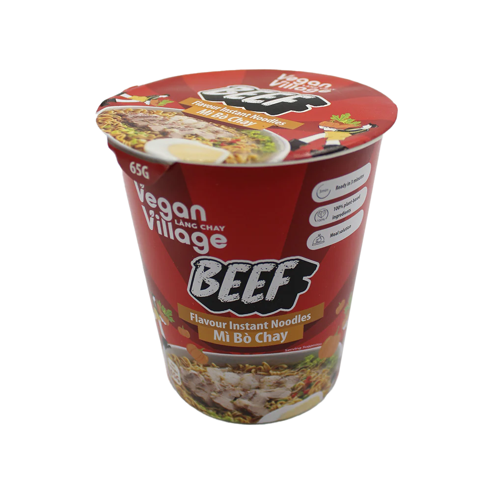 Vegan Village Beef Flavour Instant Noodles Cup 65g (Case 12) - Image 3