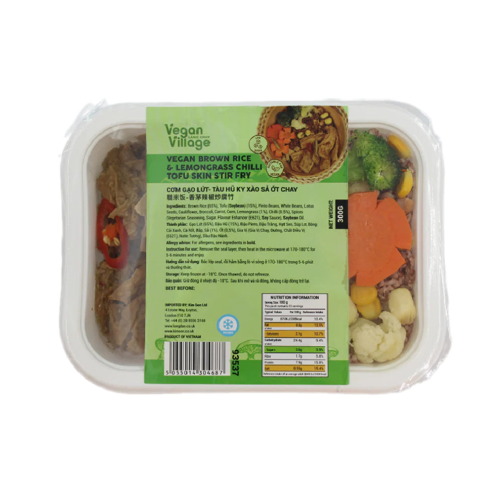 Vegan Village Brown Rice & Lemongrass Chilli Tofu Skin Stir Fry 300G (Frozen)