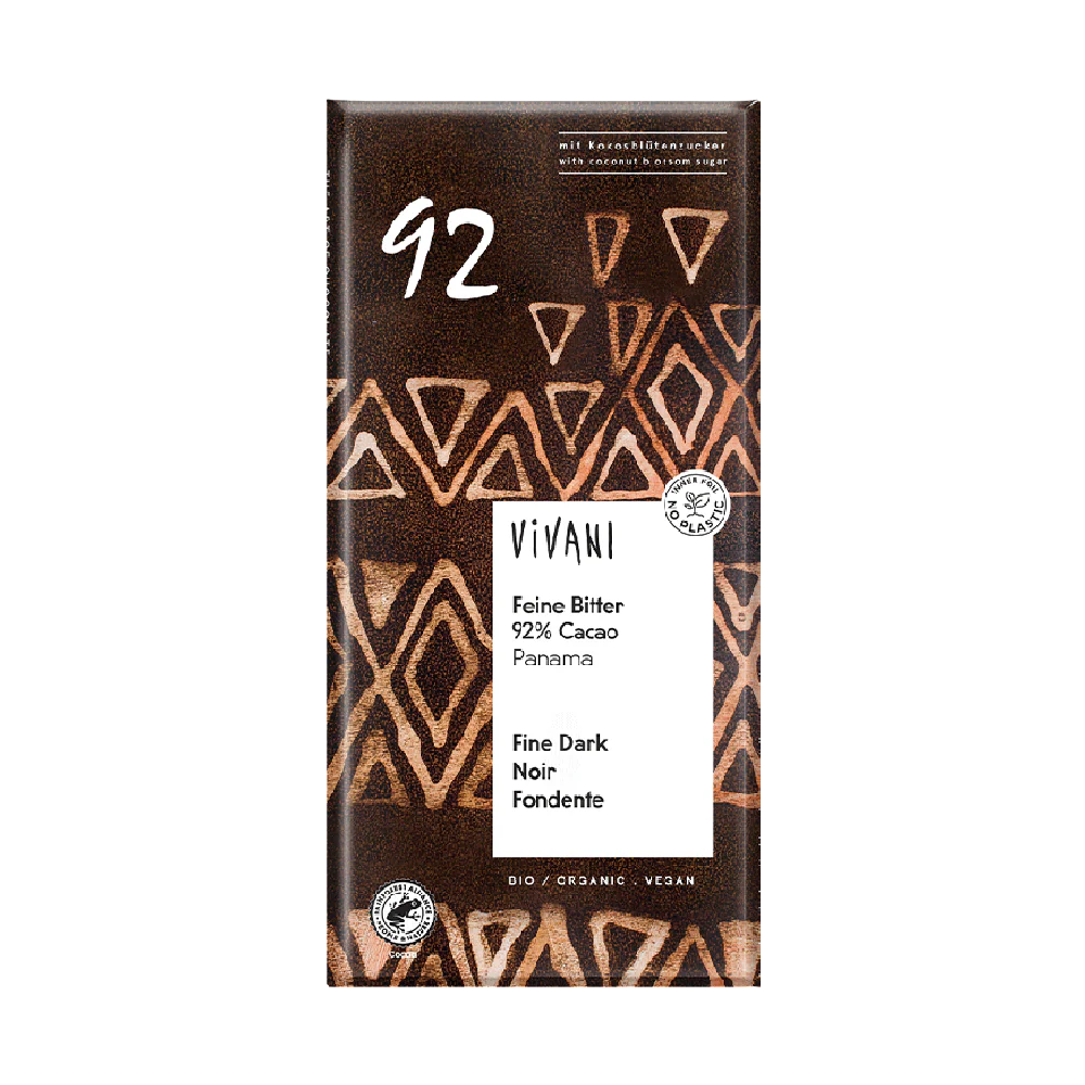 VIVANI Organic Chocolate Fine Dark Coconut Blossom Sugar 92% Cocoa 80g